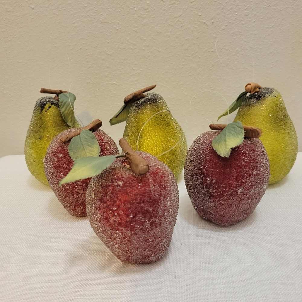 Vintage Sugared Decorative Red and Yellow Faux Fruit Set - Picture 7 of 14